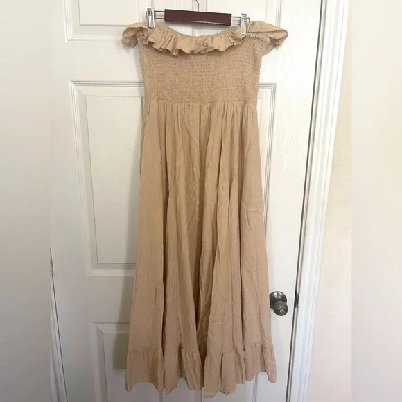 NWOT Free People, Lush Life Linen Strapless Midi Dress, Large - Picture 5 of 7
